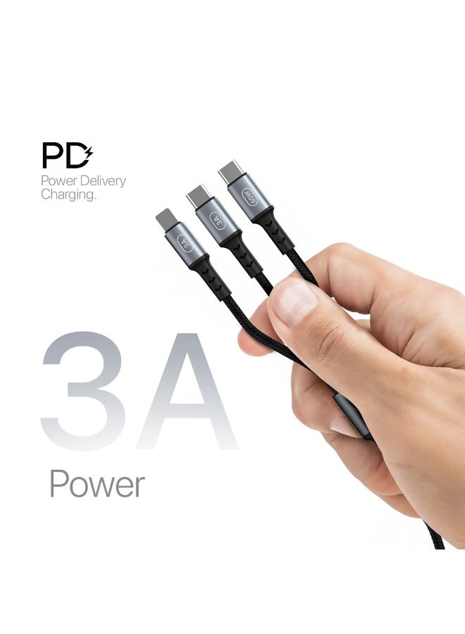 LYCKA 5'Cord 5-in-1 Multi-Device Fast Charging and Data Cable 1.2m 60W Max Black - Image 4